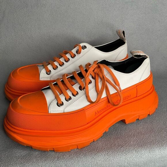 Alexander McQueen White & Orange Tread Slick Low Sneakers size 42/9 Platform - Picture 11 of 12